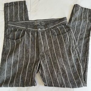 Alex Crane  Mens 31X30 Gray Chalk Cham button fly 100% Linen striped pant